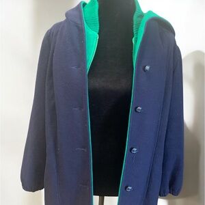 Authentic Mackintosh Vestcoat 100 % wool navy /green hooded size 8